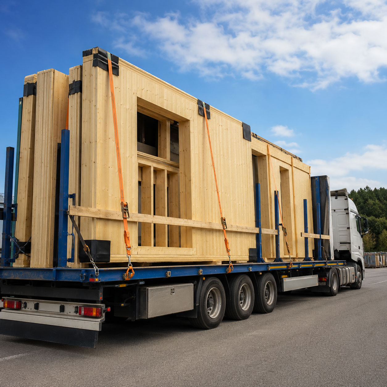 transport timber construction Transporting prefabricated timber parts safely